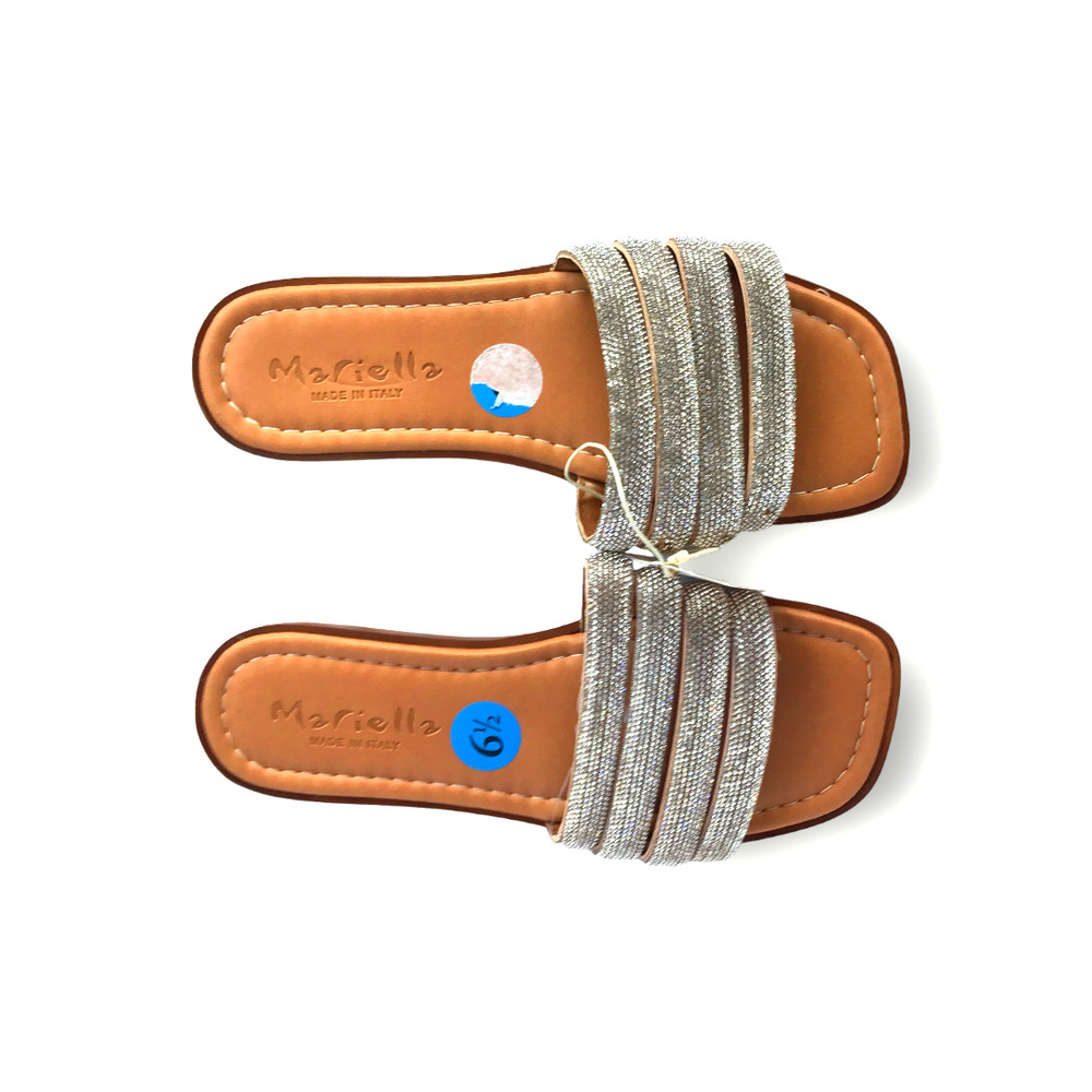 Mariella Women's Sz 6.5 Rhinestone Slide Sandals Genuine Leather New Sparkly